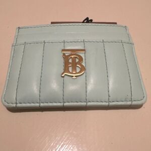 Burberry Lola Cardholder Case Cool Mint Quilted Leather Gold Logo Front NWT